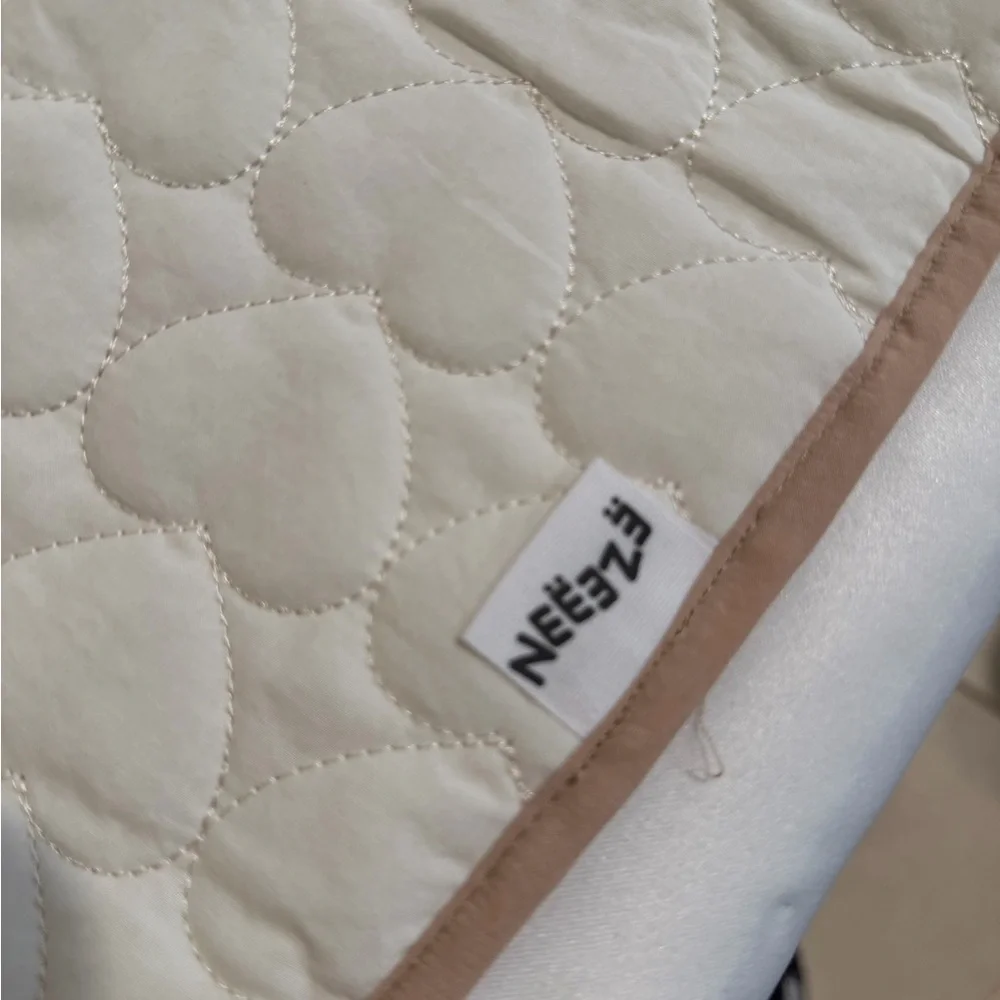 Neutral Cream Quilted Diaper Clutch with Brown Trim and Bear Accent